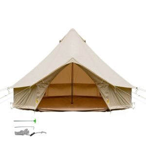 VEVORbrand Canvas Bell Tent 9.84ft Cotton Canvas Tent with Wall Stove Jacket Glamping Tent Waterproof Bell Tent for Family Camping Outdoor Hunting in 4 Seasons
