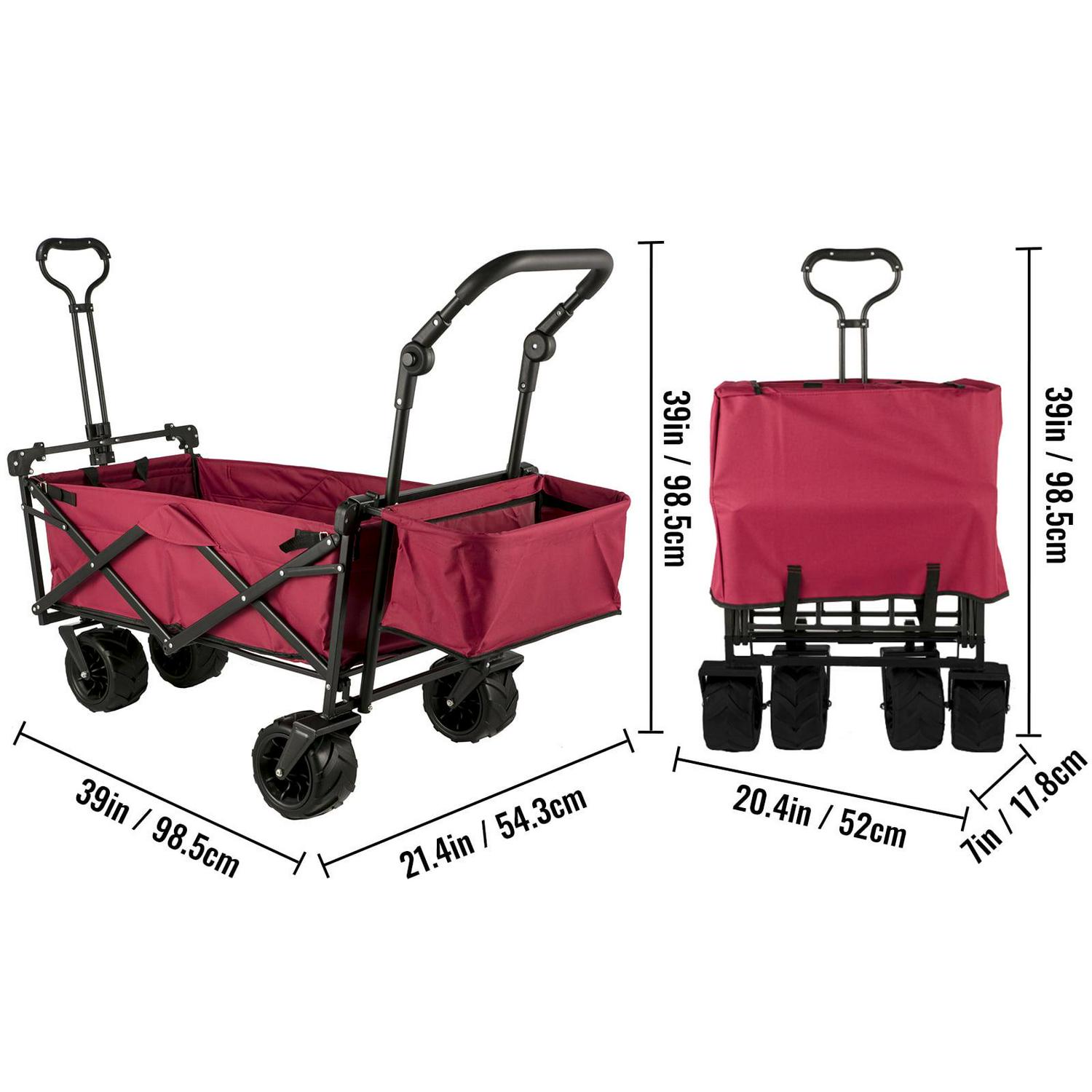 VEVORbrand Collapsible Wagon Cart Red, Foldable Wagon Cart Removable Canopy 601D Oxford Cloth, Collapsible Wagon Oversized Wheels, Portable Folding Wagon Adjustable Handles, Beach, Garden, Sports - Image 8