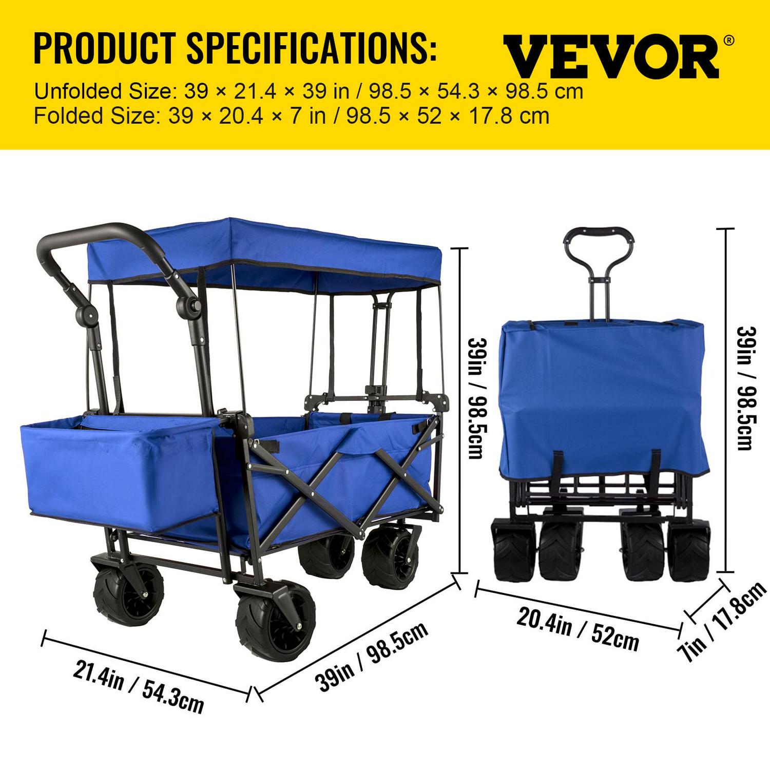 VEVOR 220.5 lbs Capacity Collapsible Wagon Cart with Foldable - Image 7