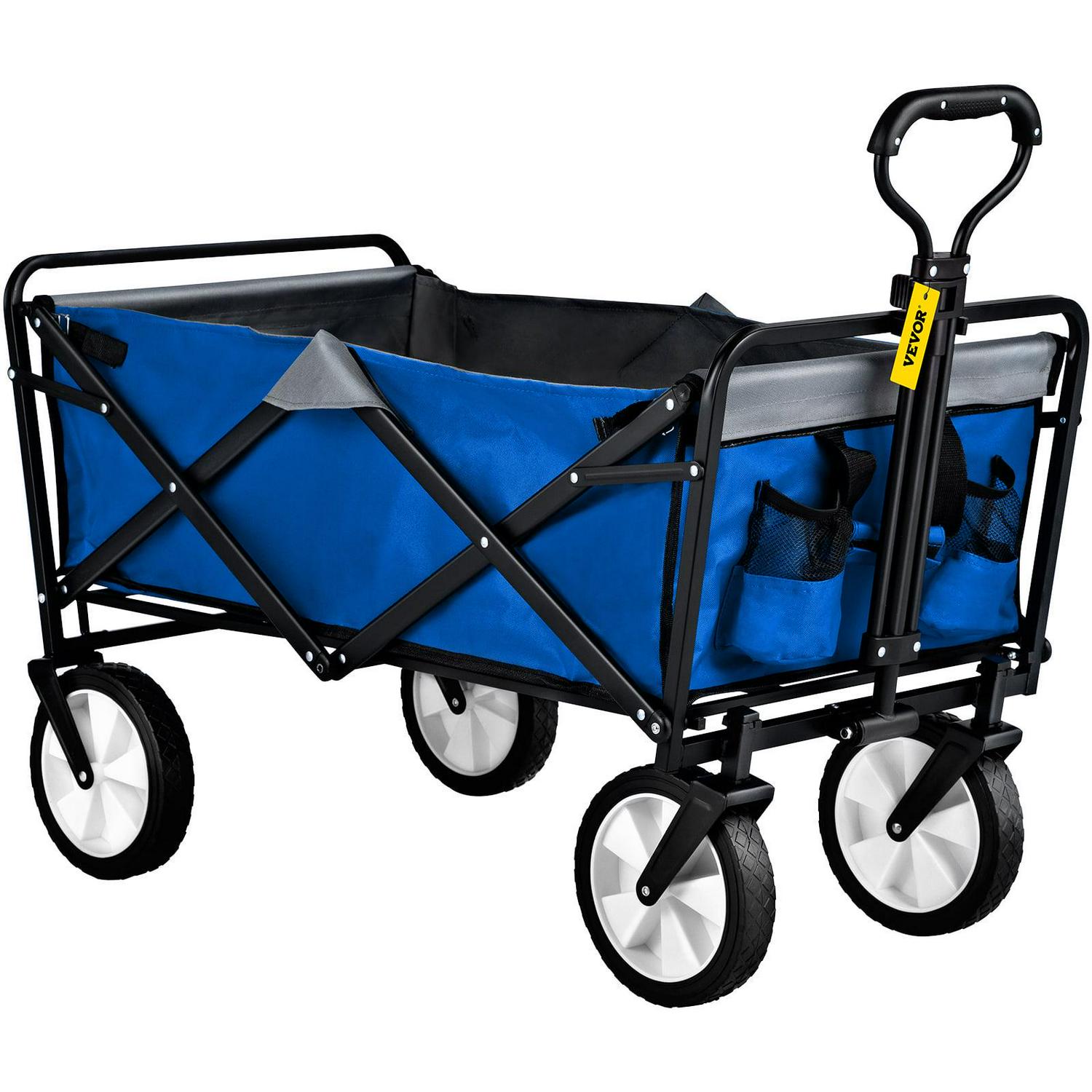 VEVORbrand Collapsible Wagon Cart ,Folding Wagon Cart , 176 lbs Load Beach Wagon Oversized Wheels, Portable Folding Wagon Adjustable Handles for Beach, Garden, Sports, Camping,Blue & Gray - Image 9
