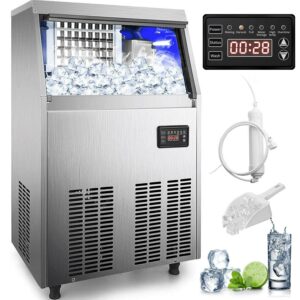 BENTISMbrand Commercial Ice Maker 110lbs/24H with 22lbs Bin and Electric Water Drain Pump, Clear Cube, Stainless Steel Construction, Auto Operation