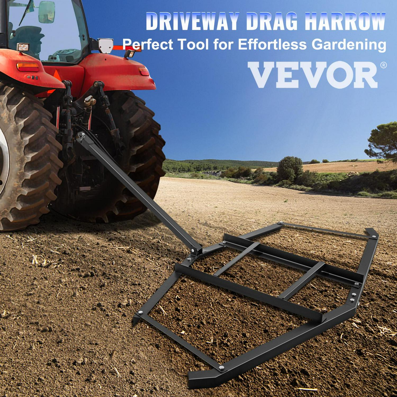 VEVORbrand Drag Harrow 66"x 35" , Driveway Tractor Harrow with 2 Adjustable Bars, Heavy Duty Steel, Driveway Grader for ATV, UTV, Garden Lawn Tractors - Image 2