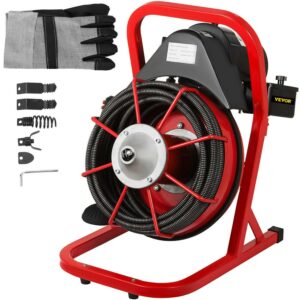 VEVORbrand Drain Cleaning Machine 50ft x 3/8 in Drain Cleaner Machines 250W Electric Drain Auger for 1" to 4" Pipes Electric Drain Snake Sewer Snake Drill w/ Cutters & Glove