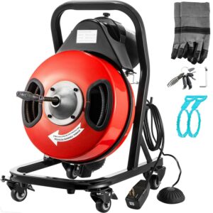 VEVORbrand Drain Cleaning Machine 50ft x 1/2 in Drain Cleaner Machines 250W Electric Drain Auger for 1" to 4" Pipes Electric Drain Snake Sewer Snake Drill with Cutters & Glove