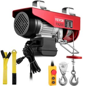 VEVORbrand Electric Hoist, 440lbs Electric Winch, Steel Electric Lift, 110v Electric Hoist with Remote Control & Single/Double Slings for Lifting in Factories, Warehouses and Construction Site