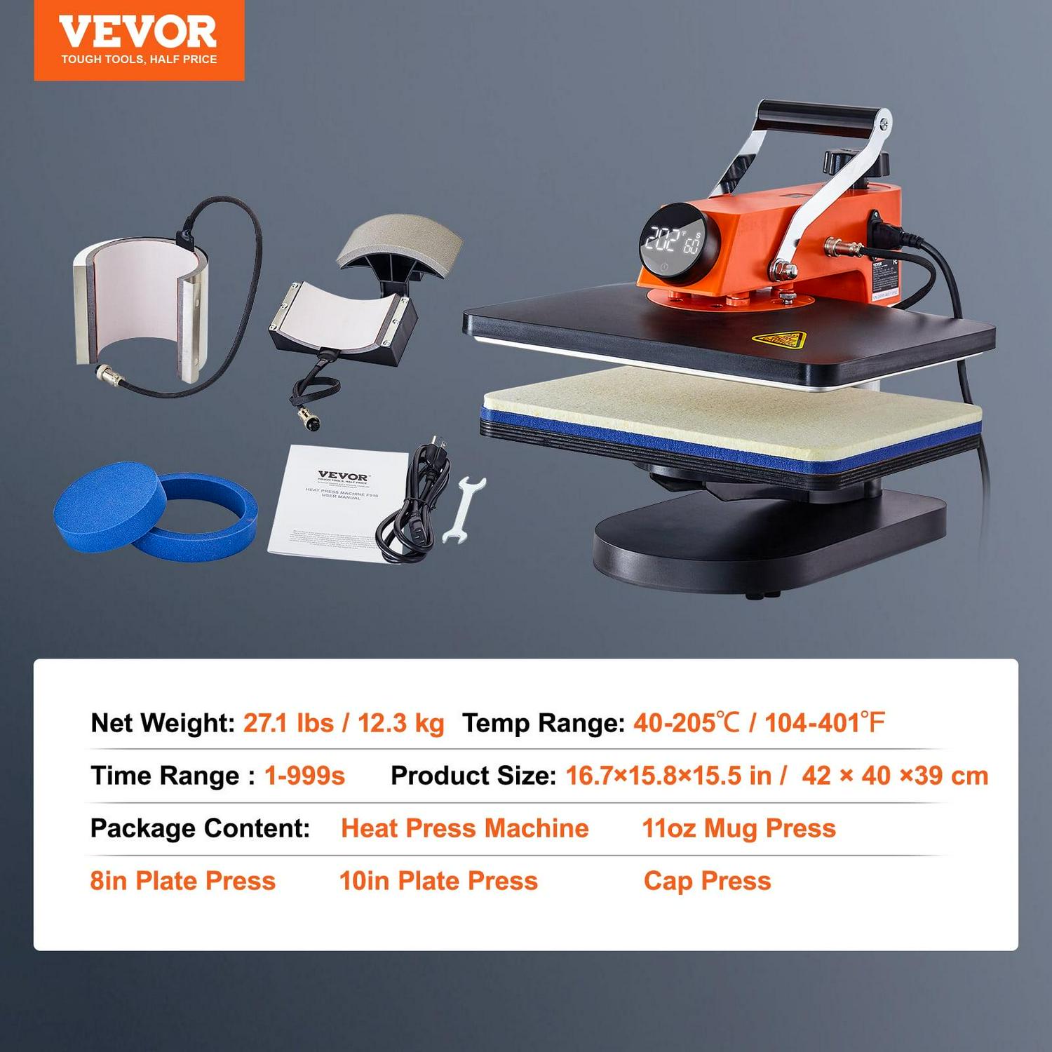 VEVOR Heat Press 12X15 inch 5 in 1 Heat Press Machine Digital Multifunctional Sublimation Swing Away Heat Press 360 Degree Rotation Heat Press Machine for T Shirts Hat Mug Cap Plate - Image 7