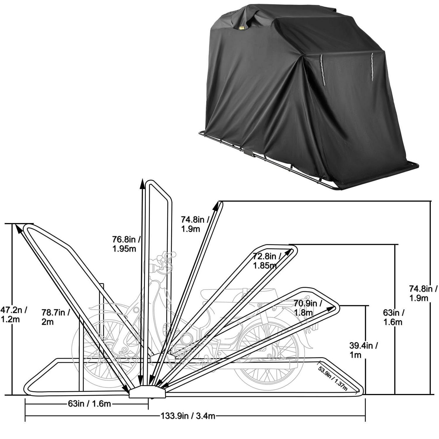 VEVORbrand Motorcycle Scooter Bike Cover Shelter, Waterproof Outdoor Storage Tent, Heavy Duty Shed, 600D Oxford Anti-UV, 133.9"x 53.9" x 76.8" with Lock & 2 Weight Bag, Black - Image 8