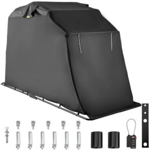 VEVORbrand Motorcycle Scooter Bike Cover Shelter, Waterproof Outdoor Storage Tent, Heavy Duty Shed, 600D Oxford Anti-UV, 133.9"x 53.9" x 76.8" with Lock & 2 Weight Bag, Black