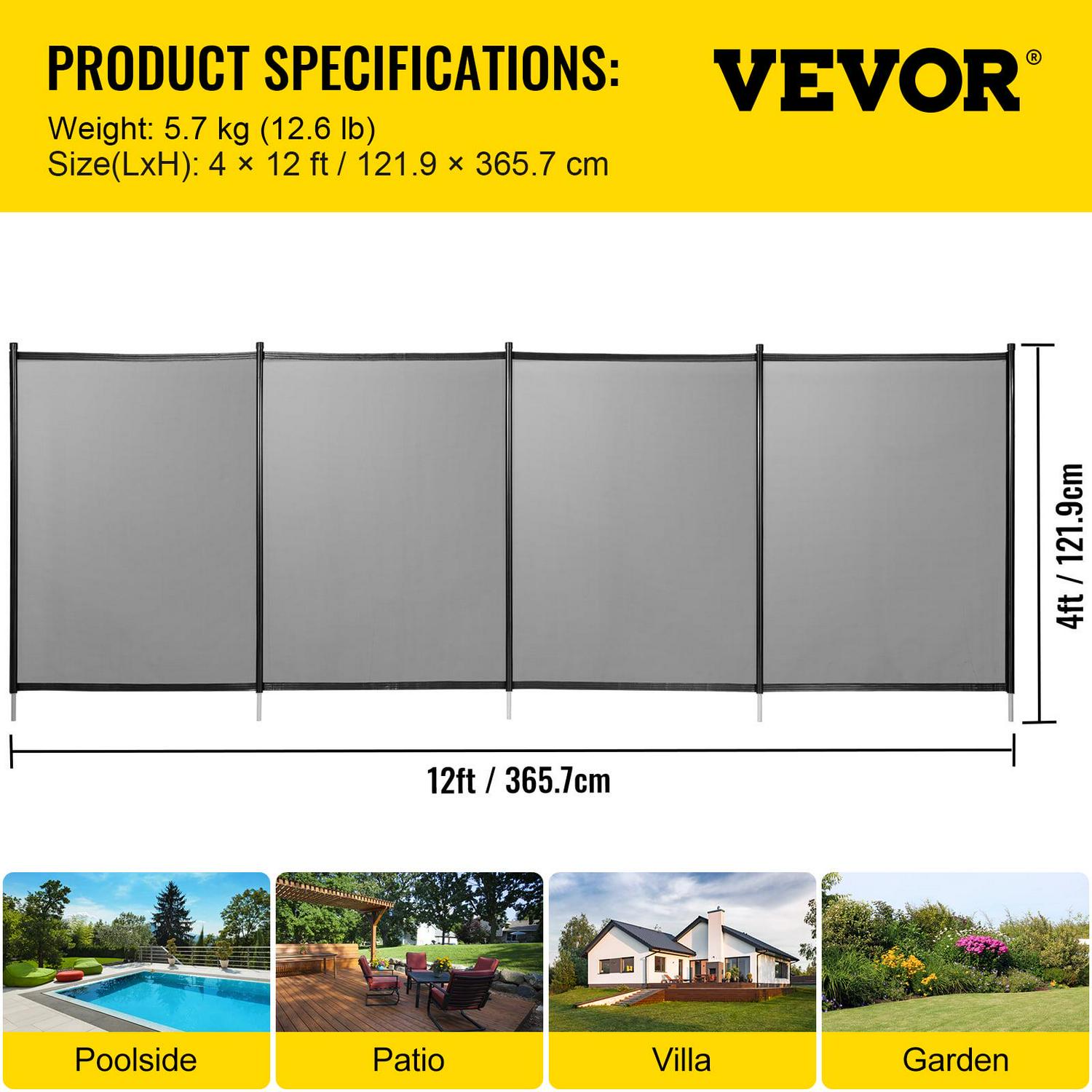 VEVORbrand Pool Fence for Inground Pools, 4' x 12' - Pool Fence, Black Mesh Barrier - Removable DIY Pool Fencing, with Section Kit - Image 7