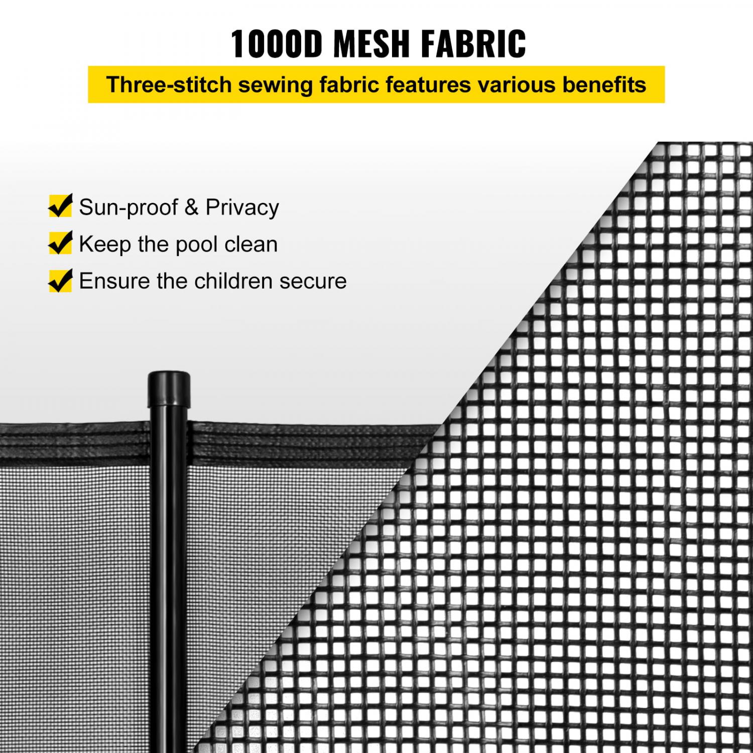 VEVORbrand Pool Fence for Inground Pools, 4' x 12' - Pool Fence, Black Mesh Barrier - Removable DIY Pool Fencing, with Section Kit - Image 3