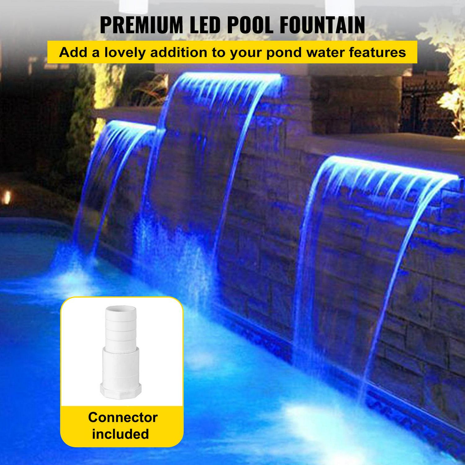 VEVOR Pool Waterfall Spillway Acrylic Water Fountain with Blue Strip LED Light and Water Pipe - Image 2
