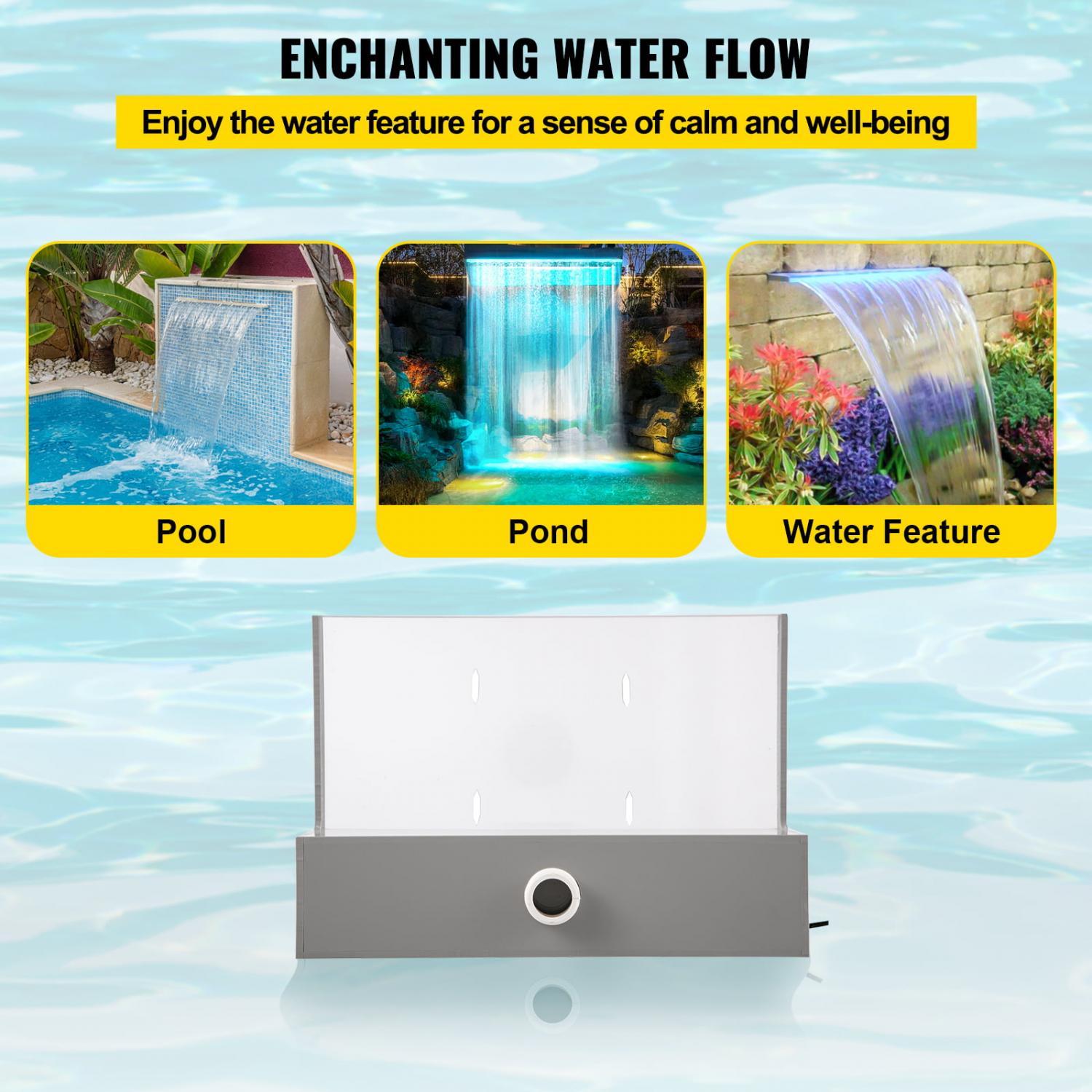 VEVOR Pool Waterfall Spillway Acrylic Water Fountain with Blue Strip LED Light and Water Pipe - Image 4