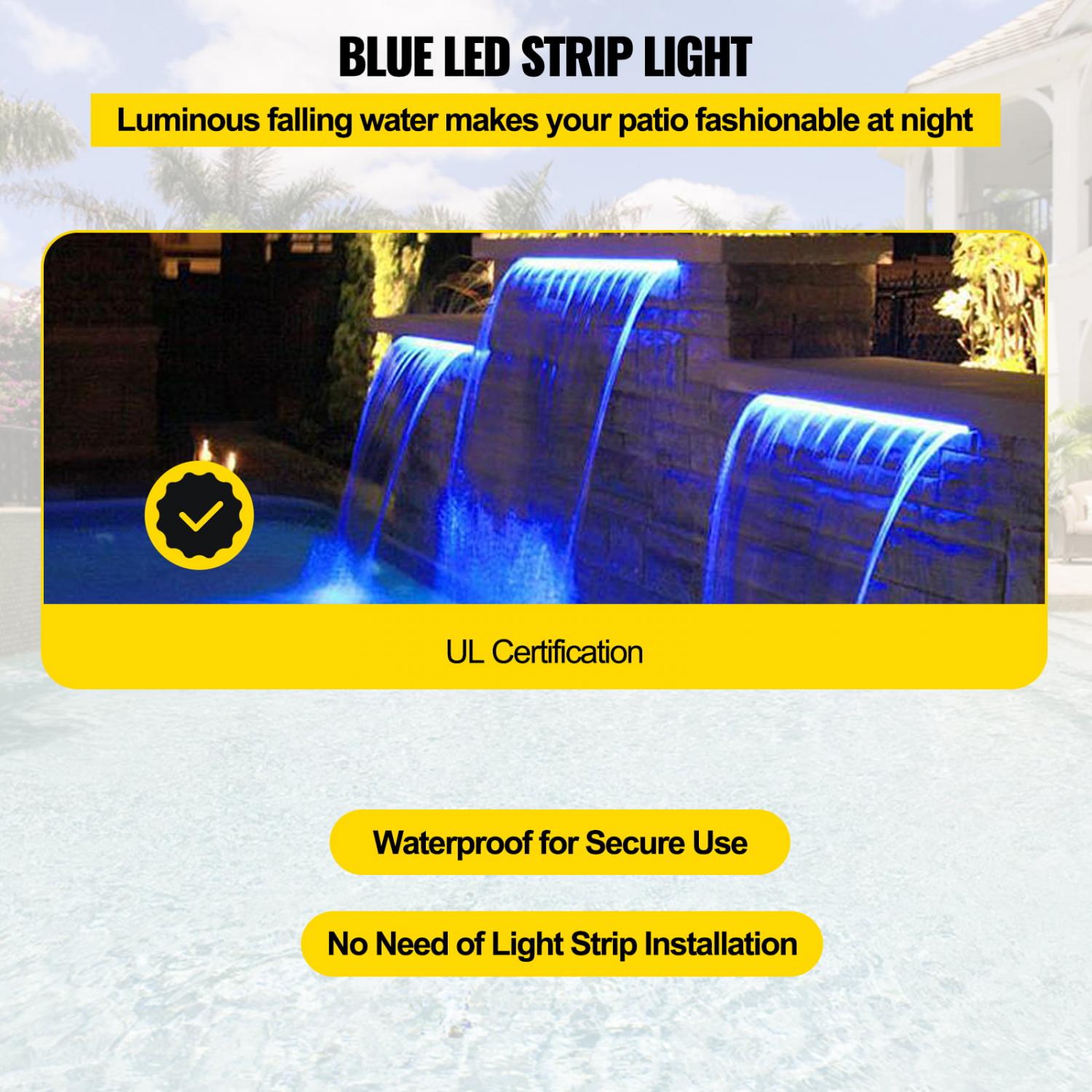 VEVOR Pool Waterfall Spillway Acrylic Water Fountain with Blue Strip LED Light and Water Pipe - Image 5