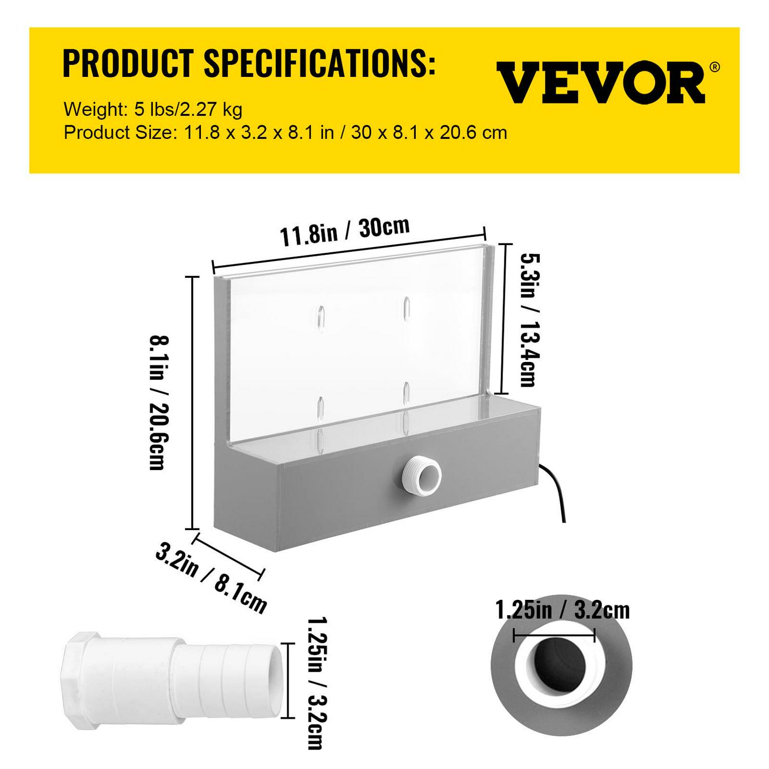 VEVOR Pool Waterfall Spillway Acrylic Water Fountain with Blue Strip LED Light and Water Pipe - Image 7