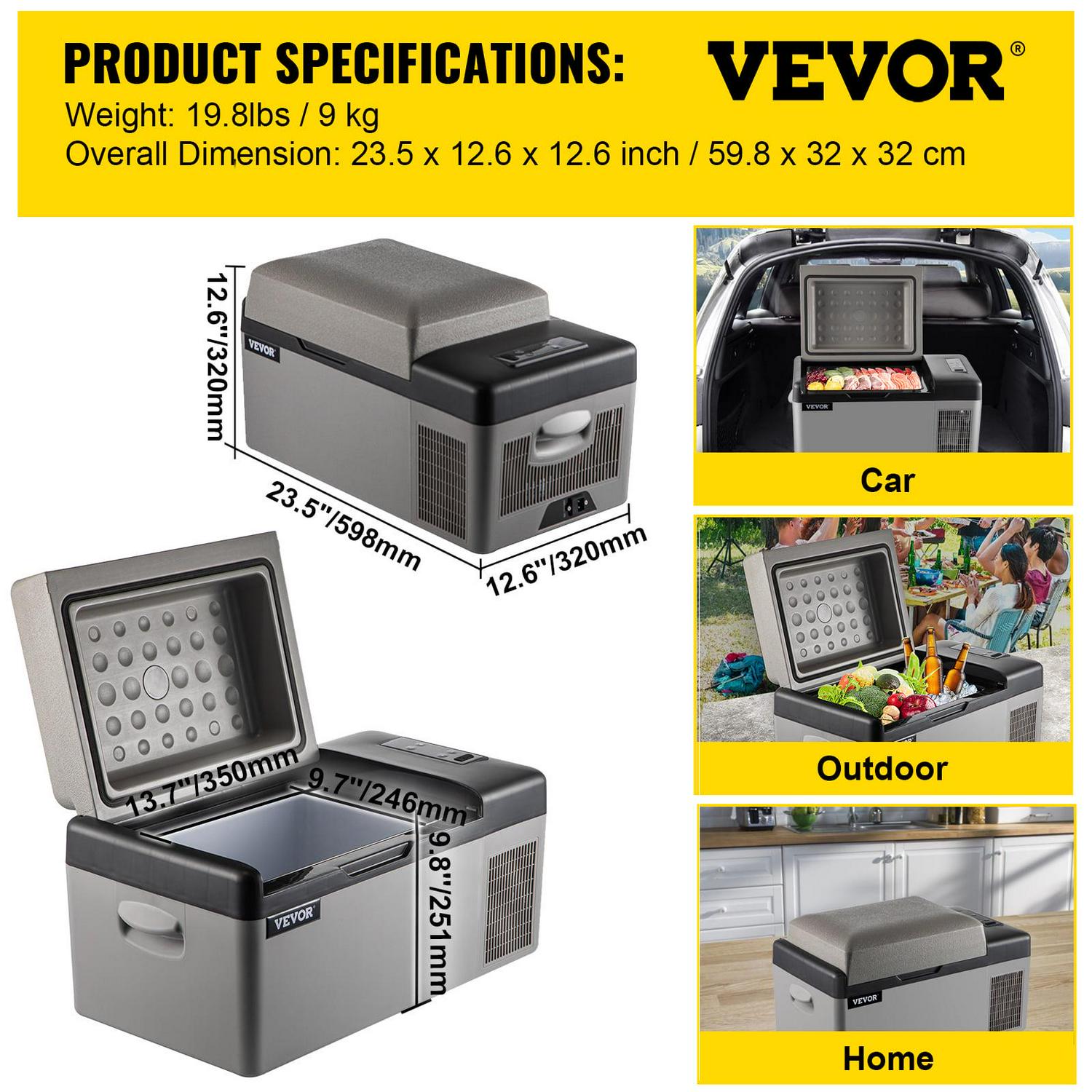 VEVORbrand Portable Car Refrigerator 21 Quart, 12V Electric Cooler for Car, Vehicle, Truck, RV, Boat, Mini fridge freezer for Driving, Travel, Fishing, Outdoor, Home-12/24V DC and 110-240v AC - Image 8