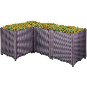 VEVORbrand Raised Plastic Garden Bed, 15×15×20in Square Garden Planter Boxes Flower Bed Box Kit, Set of 4 Raised Garden Bed for in/Outdoor