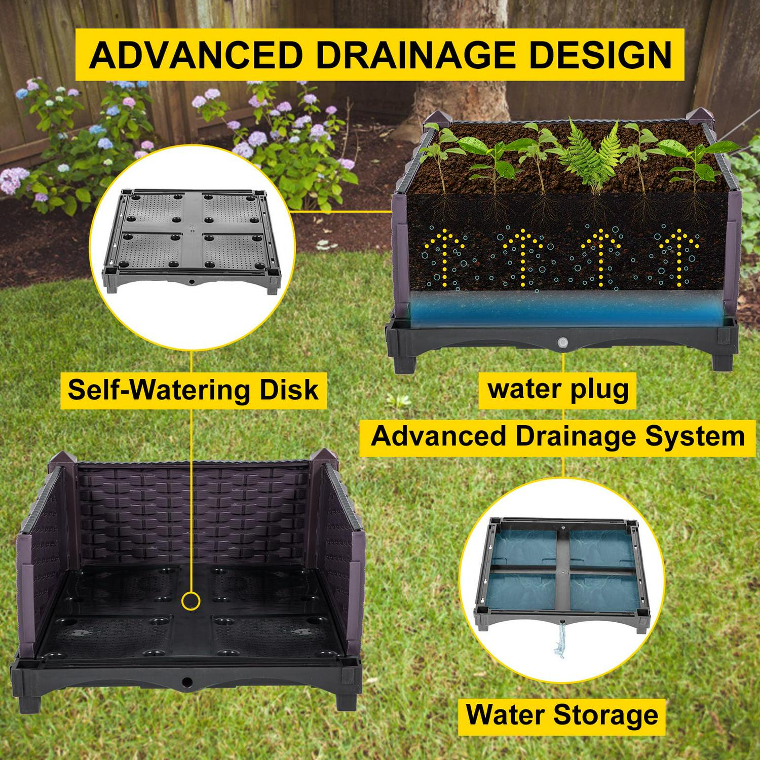 VEVORbrand Raised Plastic Garden Bed, 15×15×20in Square Garden Planter Boxes Flower Bed Box Kit, Set of 4 Raised Garden Bed for in/Outdoor - Image 3