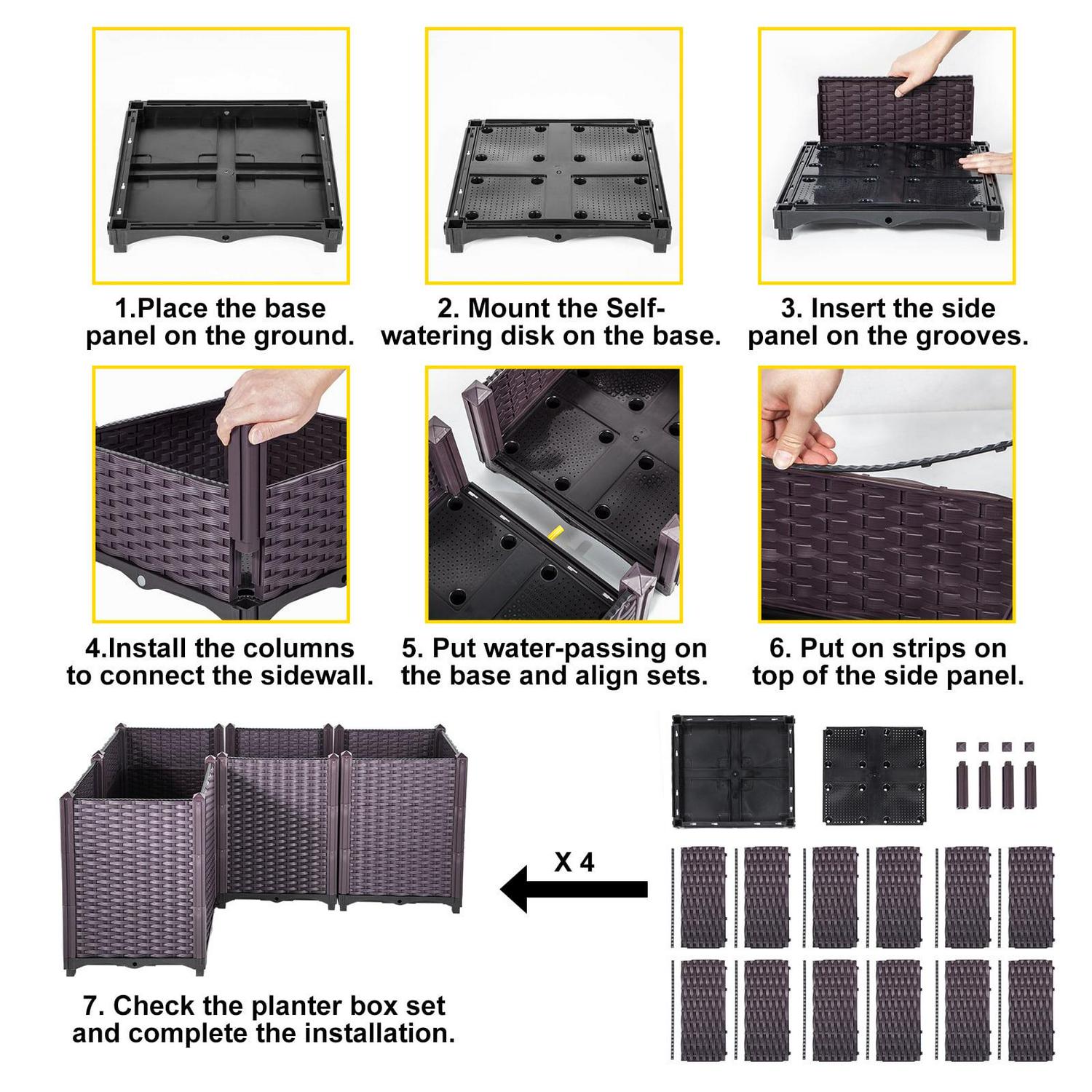 VEVORbrand Raised Plastic Garden Bed, 15×15×20in Square Garden Planter Boxes Flower Bed Box Kit, Set of 4 Raised Garden Bed for in/Outdoor - Image 4