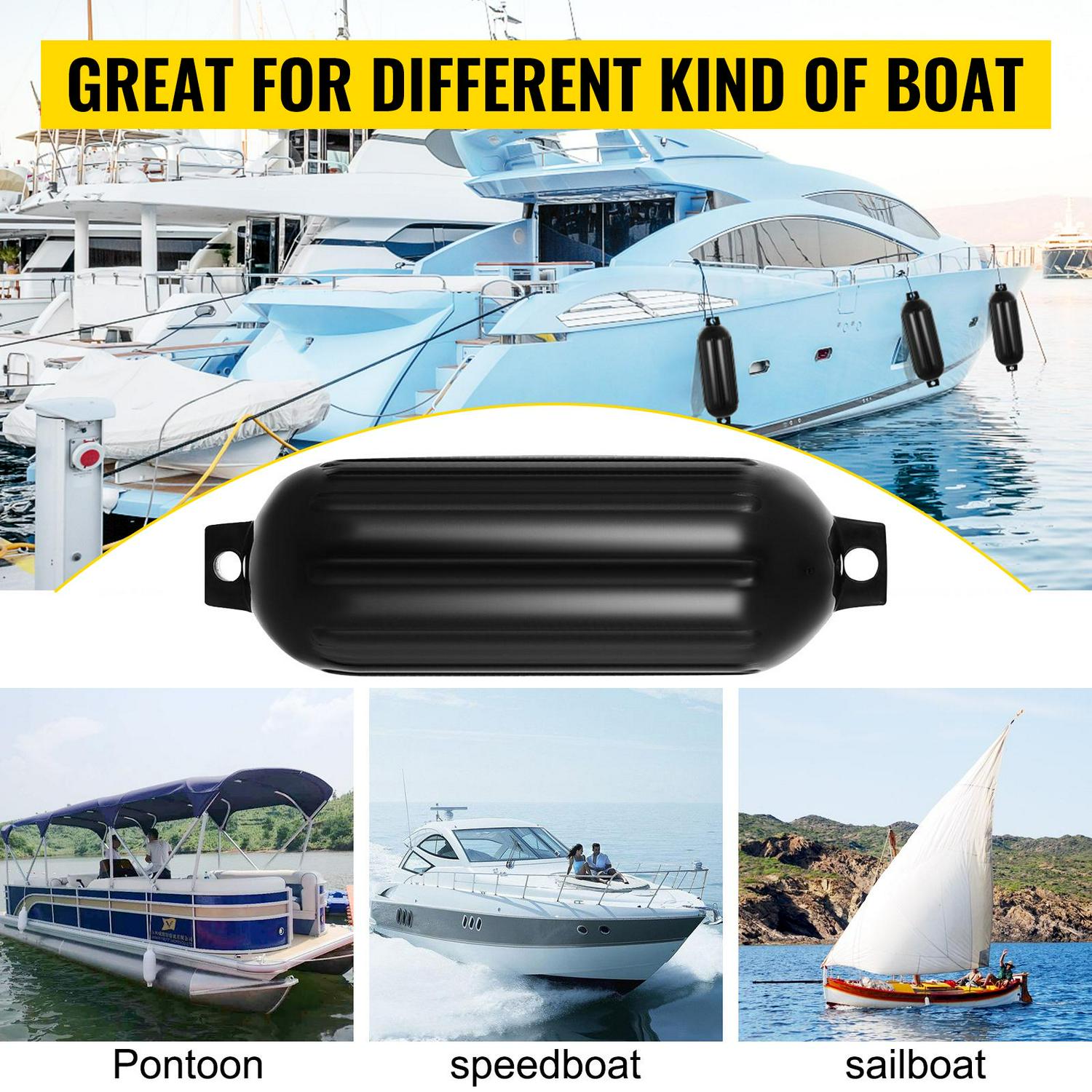 VEVOR Ribbed Twin Eyes Boat Fenders Bumpers Vinyl Boat Fender Pack of 4 and Pump to Inflate (8.5 x 27inches) - Image 7