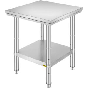 VEVORbrand Stainless Steel Work Table 24 x 24 x 32 inch Commercial Kitchen Prep & Work Table Heavy Duty Prep Worktable Metal Work Table with Adjustable Feet for Restaurant, Home and Hotel