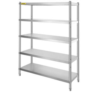 VEVORbrand Stainless Steel Shelving 48x18.5 inch 5 Tier Adjustable Shelf Storage Unit Heavy Duty Shelving for Kitchen Commercial Office Garage Storage 330lb Per Shelf