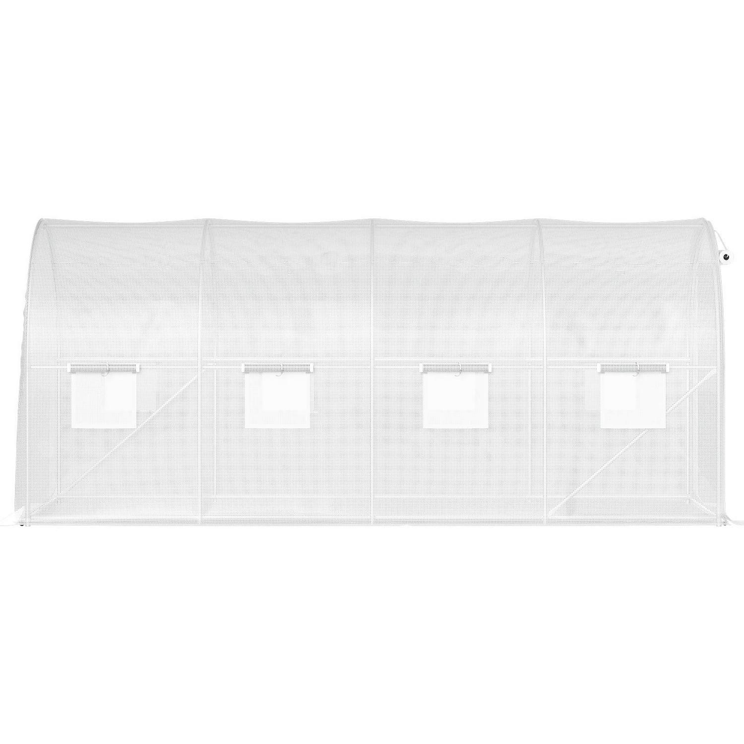VEVORbrand Walk-in Tunnel Greenhouse, 15 x 7 x 7 ft Portable Plant Hot House w/ Galvanized Steel Hoops, 1 Top Beam, Diagonal Poles, Zippered Door & 8 Roll-up Windows, White - Image 9