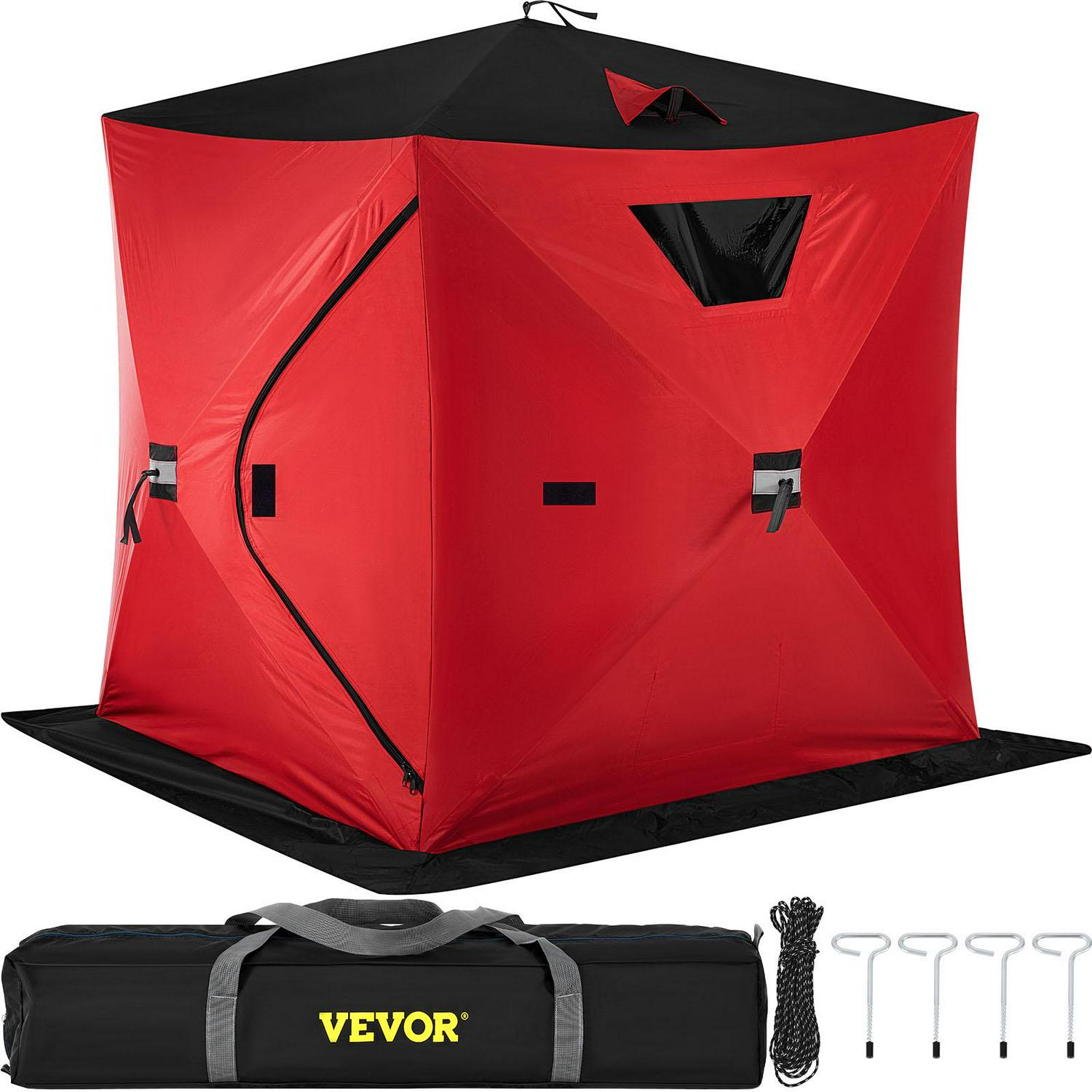 VEVORbrand Waterproof Pop-Up 2-Person Carrying Bag Ice Fishing Shelter with Detachable Ventilation Windows, 300D Oxford Fabric Zippered Door Shanty for Outdoor Fishing, Red - Image 9