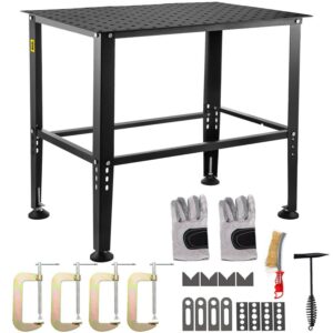 VEVORbrand Welding Table, 36" x 24" Adjustable Workbench, 0.12" Thick Industrial Workbench, 600lb Load Capacity Metal Workbench, Heavy Duty Carbon Steel Welding Table W / Accessories