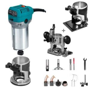 VEVORbrand Wood Router Kit 1.25 HP Max Torque 30,000 RPM Variable Speed Router With Fixed Base, Plunge Base and Tilt Base For Woodworking & Furniture Manufacturing