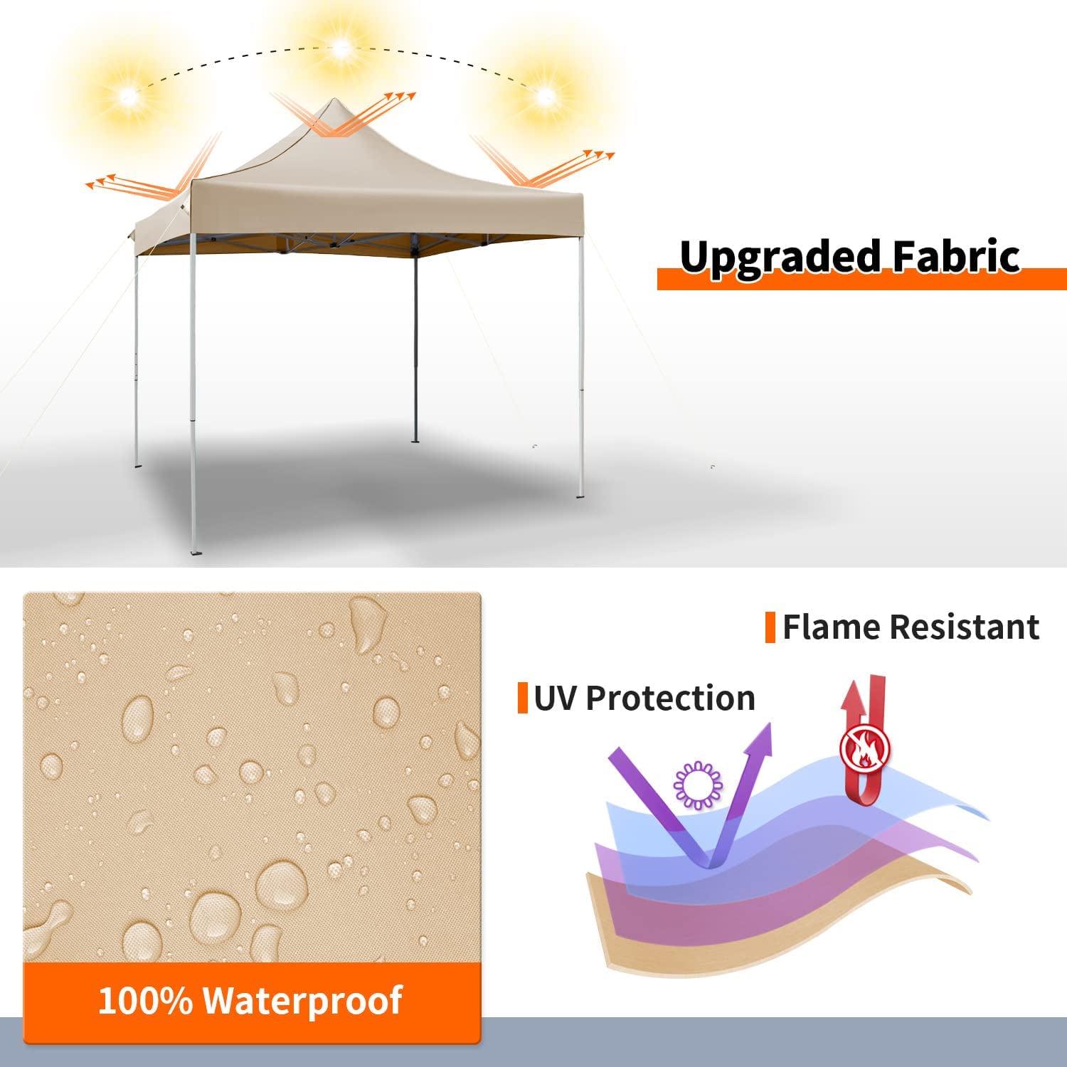 VICTAL 10' x 10' Pop-up Canopy with Straight Legs Wedding Party Tent Folding Gazebo Beach Canopy with Carry Bag, Beige - Image 6