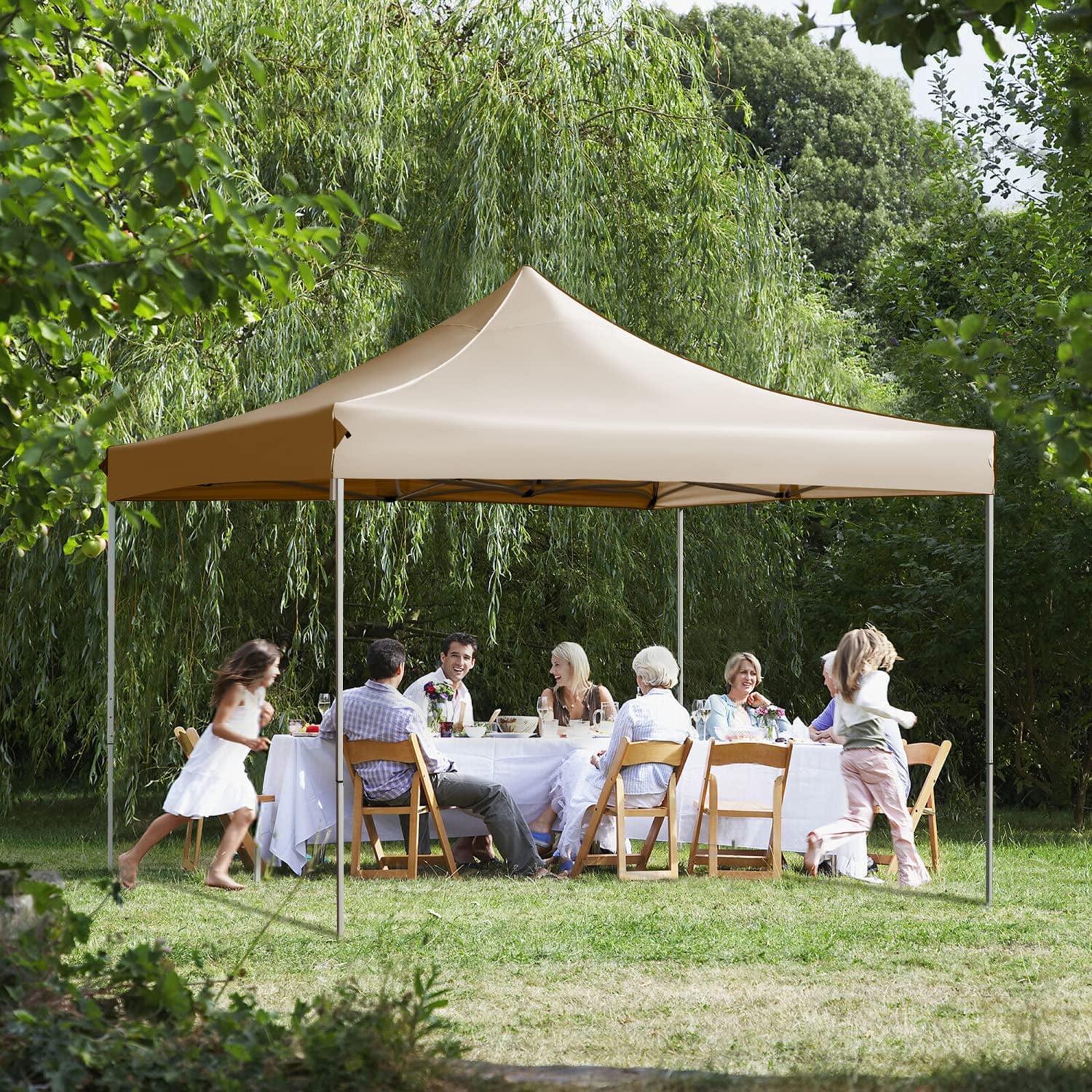 VICTAL 10' x 10' Pop-up Canopy with Straight Legs Wedding Party Tent Folding Gazebo Beach Canopy with Carry Bag, Beige - Image 3