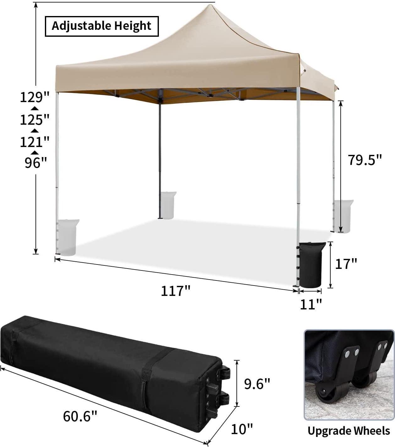 VICTAL 10' x 10' Pop-up Canopy with Straight Legs Wedding Party Tent Folding Gazebo Beach Canopy with Carry Bag, Beige - Image 7