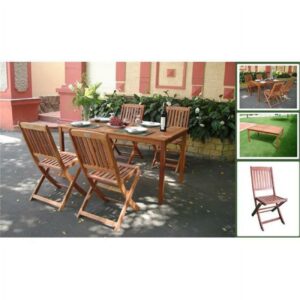 Vifah Malibu Balthazar Dining Set with 4 Folding Bistro Chairs
