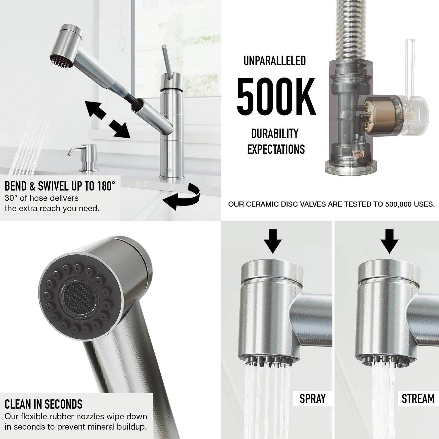 VIGO Branson Single-Handle Pull-Out Sprayer Kitchen Faucet in Stainless Steel - Image 5
