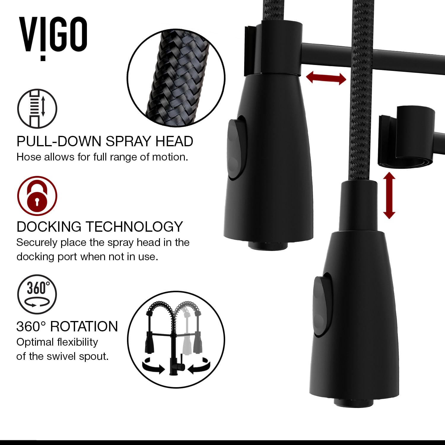 VIGO Brant Single Handle Pull-Down Sprayer Kitchen Faucet Set with Deck Plate in Matte Black - Image 5