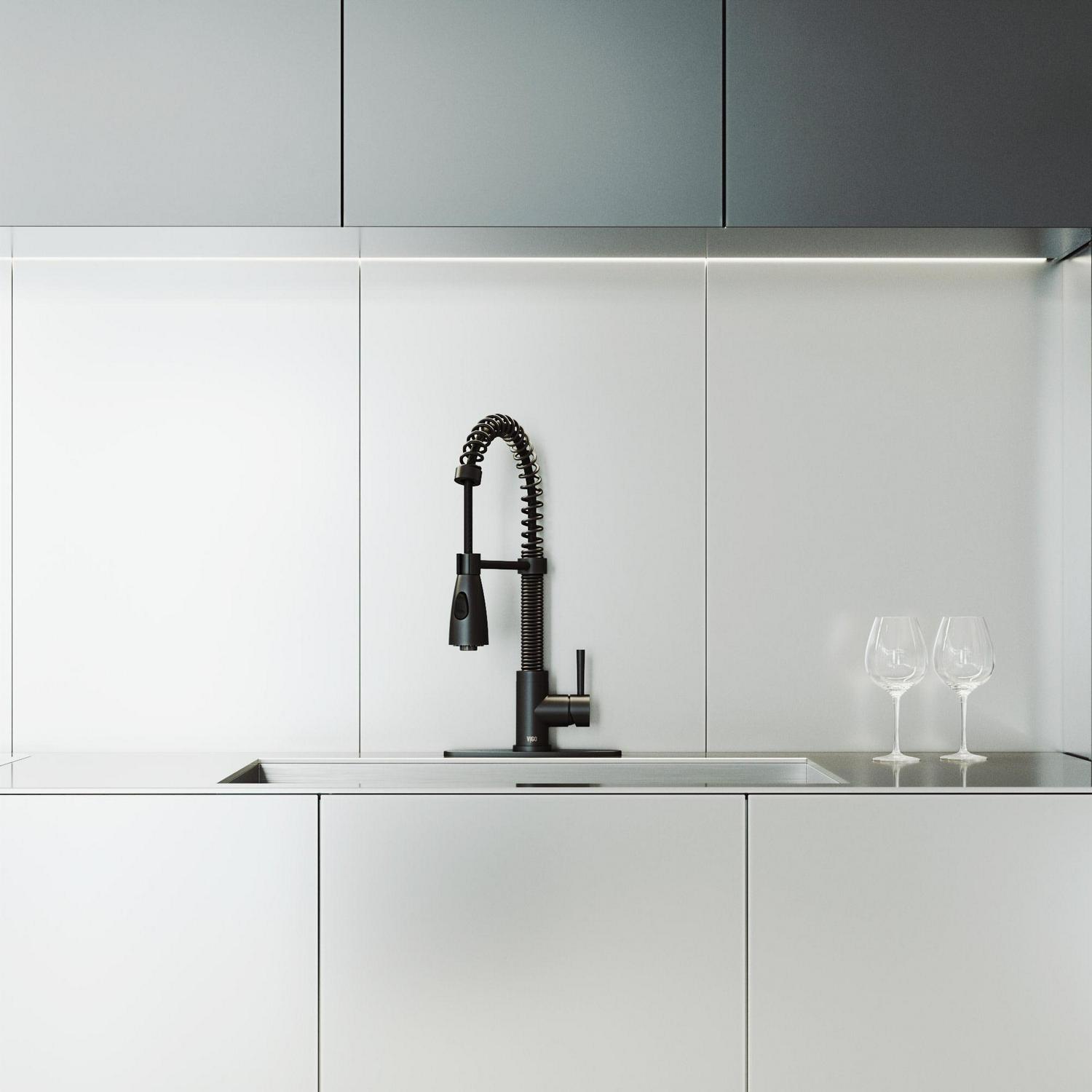VIGO Brant Single Handle Pull-Down Sprayer Kitchen Faucet Set with Deck Plate in Matte Black - Image 7