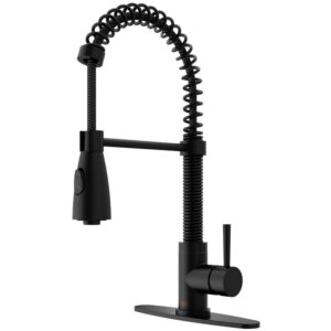 VIGO Brant Single Handle Pull-Down Sprayer Kitchen Faucet Set with Deck Plate in Matte Black