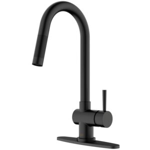 VIGO Gramercy Pull-down Kitchen Faucet with Deck Plate, Matte Black