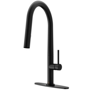 VIGO Greenwich Single Handle Pull-Down Sprayer Kitchen Faucet Set with Deck Plate in Matte Black