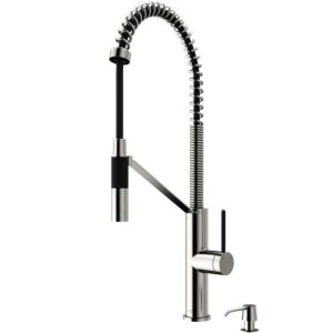 VIGO Livingston Single Handle Pull-Down Sprayer Kitchen Faucet Set with Soap Dispenser in Stainless Steel