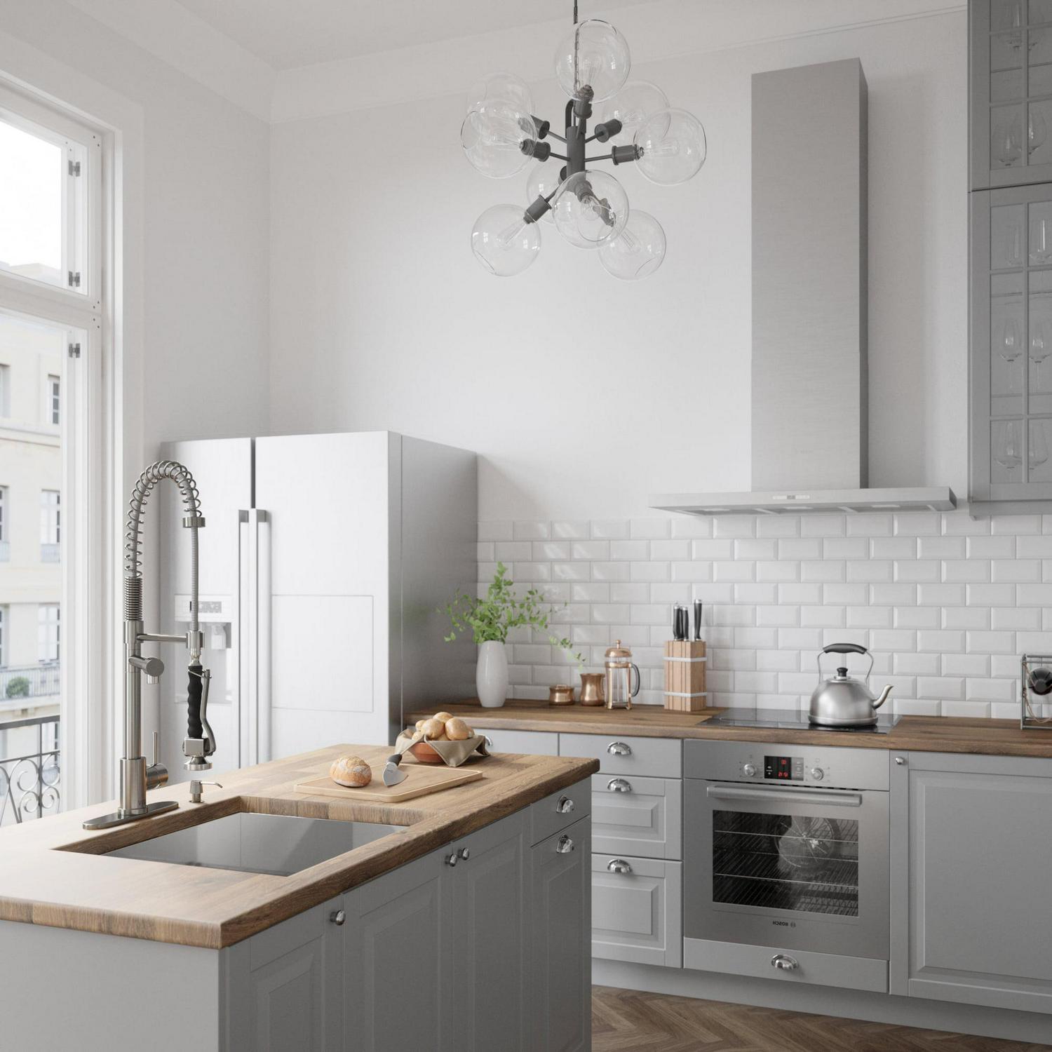 VIGO Zurich Single Handle Pull-Down Sprayer Kitchen Faucet Set with Deck Plate in Stainless Steel - Image 5