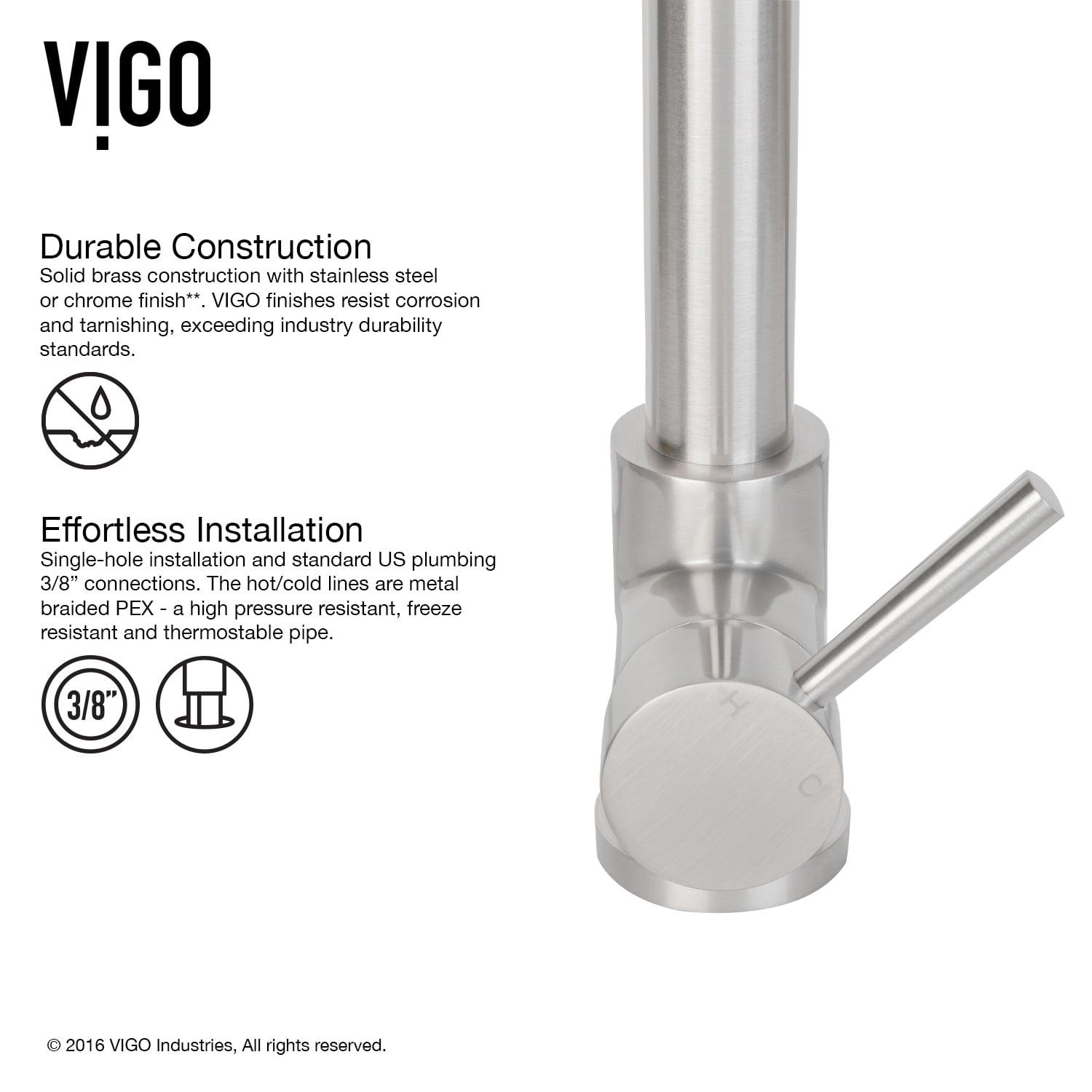 VIGO Zurich Single Handle Pull-Down Sprayer Kitchen Faucet Set with Deck Plate in Stainless Steel - Image 8
