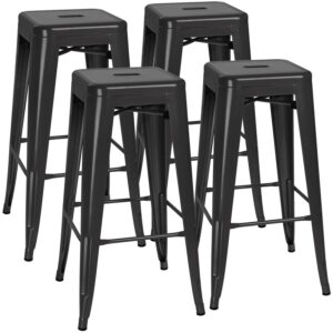 VINEEGO 30 Inches Metal Bar Stools High Backless Stackable Stools Indoor-Outdoor Counter Stools Set of 4 (Black)