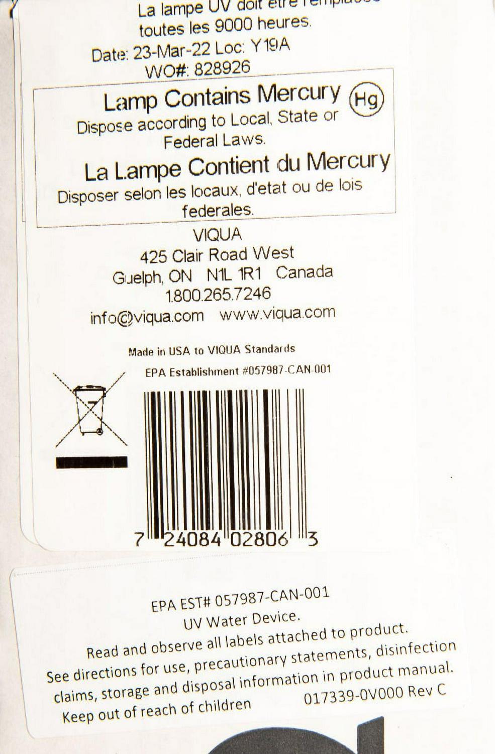 Viqua 602806 Replacement UV Lamp Ultraviolet Water System Model E4 - Image 3