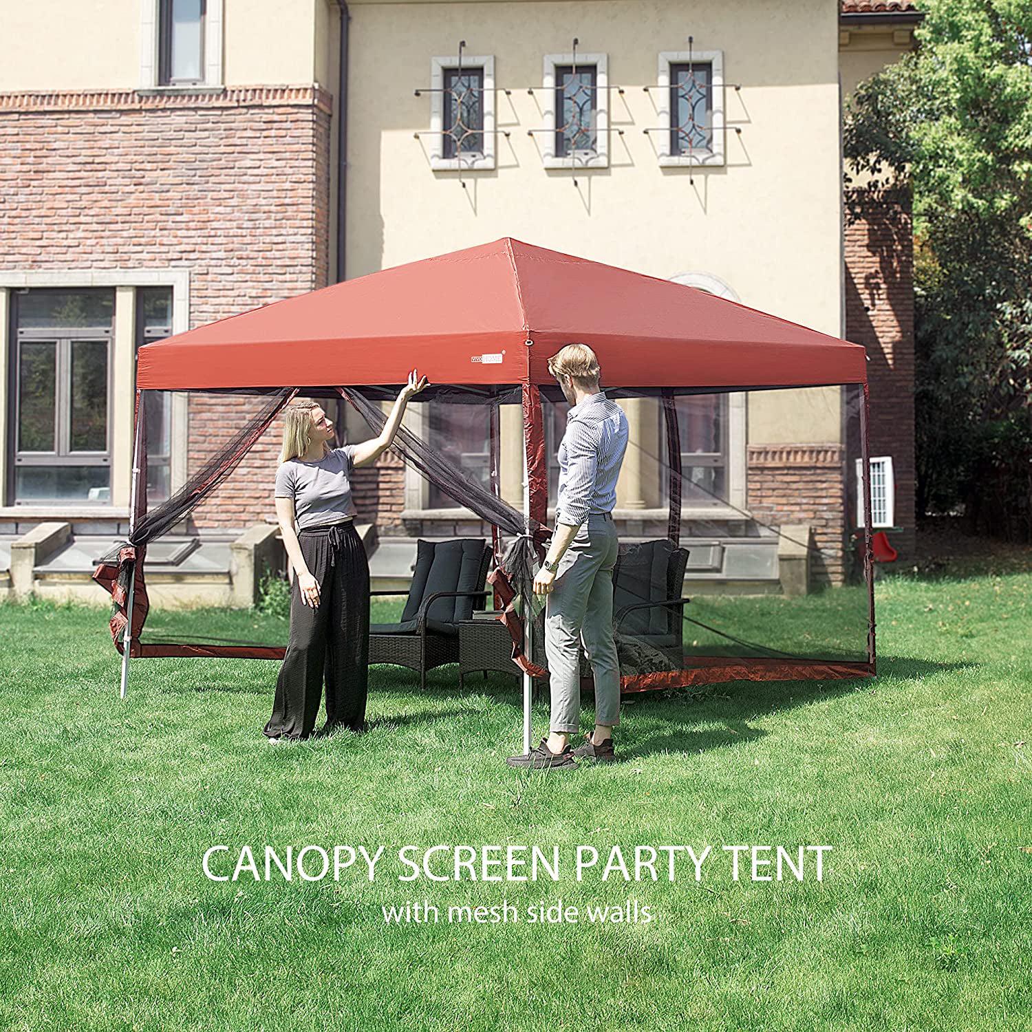 VIVOHOME 210D Oxford Outdoor Easy Pop Up Canopy Screen Party Tent with Mesh Side Walls Red 10 x 10 Feet - Image 2