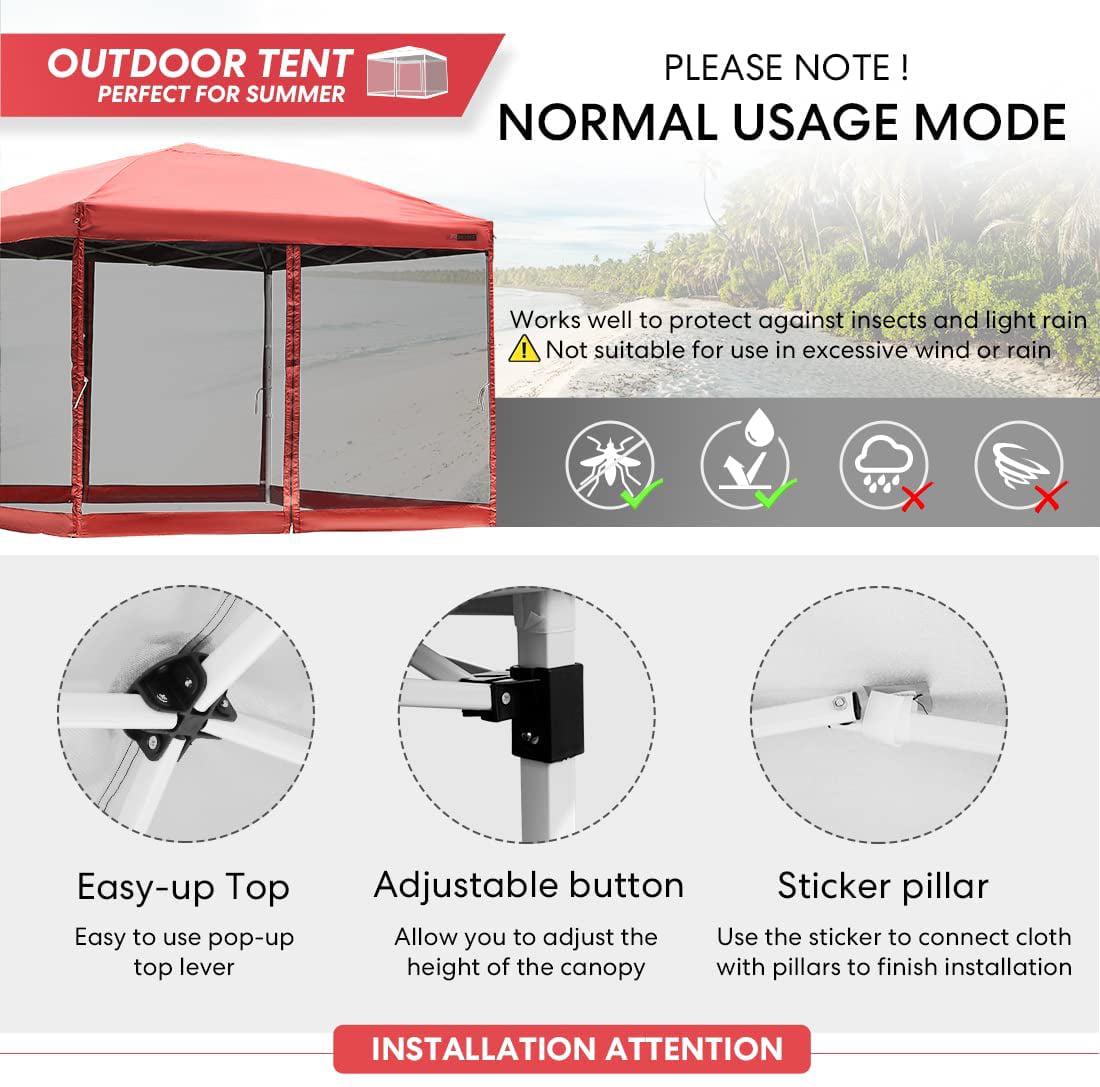 VIVOHOME 210D Oxford Outdoor Easy Pop Up Canopy Screen Party Tent with Mesh Side Walls Red 10 x 10 Feet - Image 6