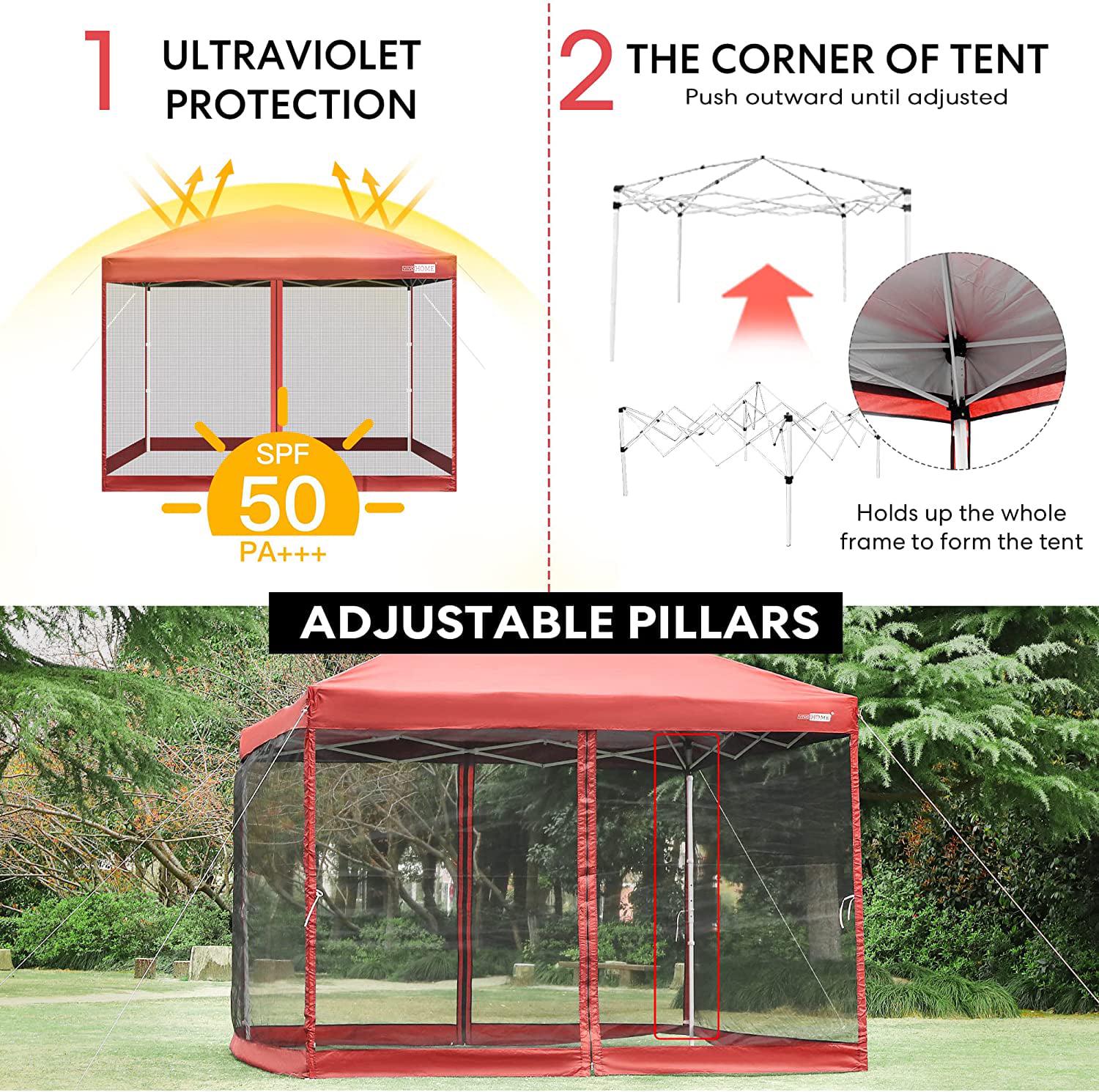 VIVOHOME 210D Oxford Outdoor Easy Pop Up Canopy Screen Party Tent with Mesh Side Walls Red 10 x 10 Feet - Image 4