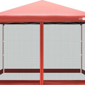 VIVOHOME 210D Oxford Outdoor Pop-up Canopy Screen Party Tent with Mesh Side Walls (8 x 8 ft, Red)