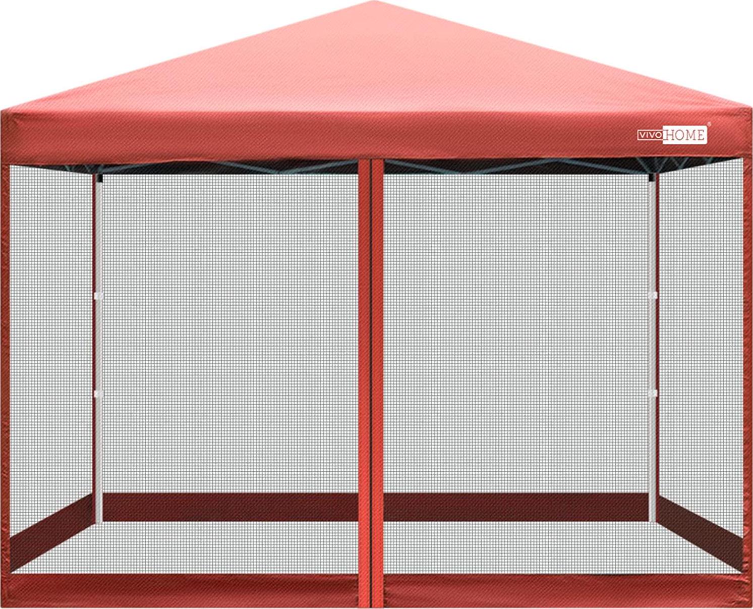 VIVOHOME 210D Oxford Outdoor Easy Pop Up Canopy Screen Party Tent with Mesh Side Walls Red 10 x 10 Feet