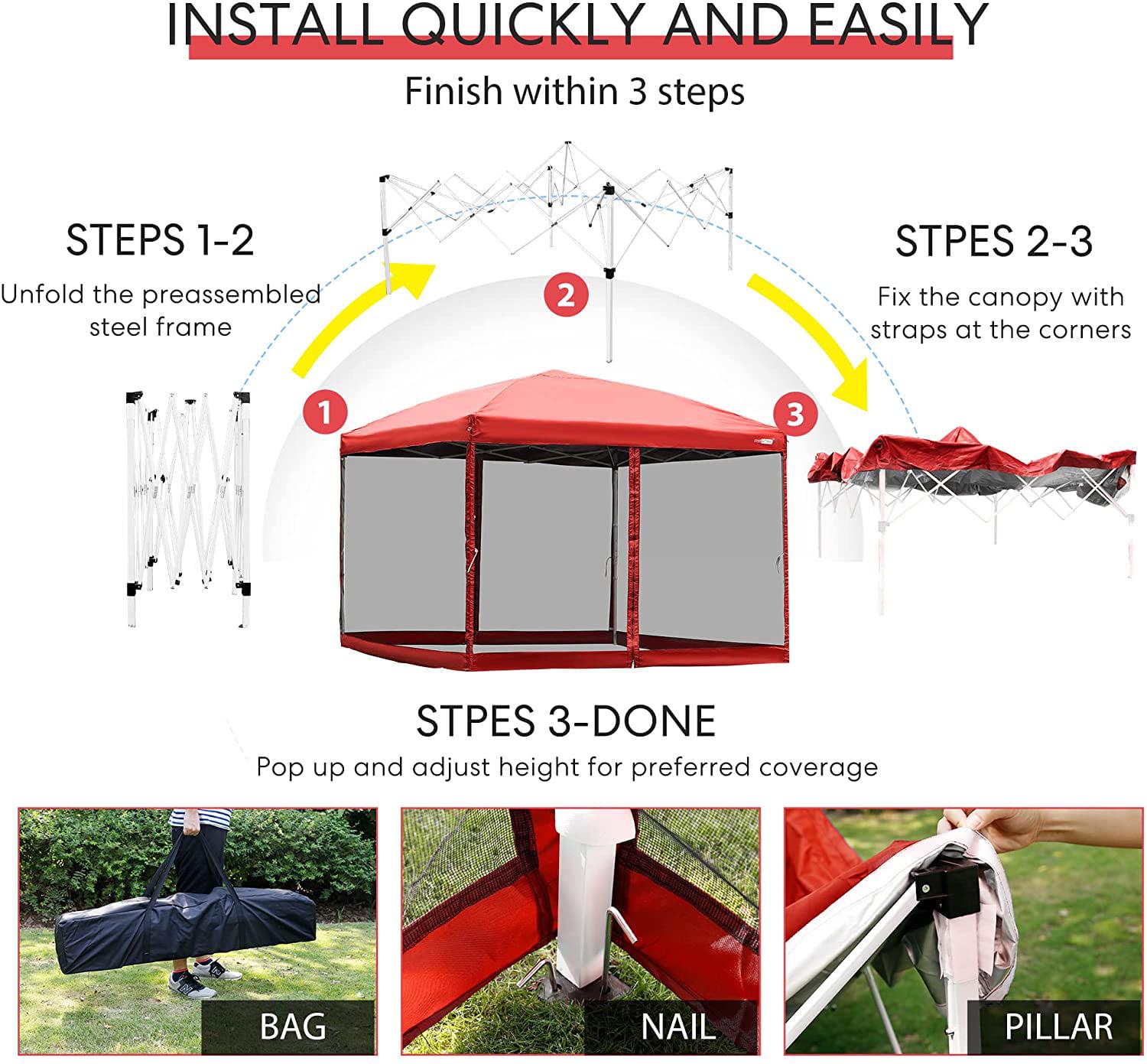 VIVOHOME 210D Oxford Outdoor Easy Pop Up Canopy Screen Party Tent with Mesh Side Walls Red 10 x 10 Feet - Image 5